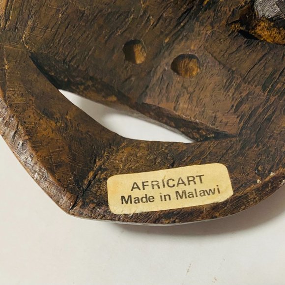 Authentic AFRICART Guro Mask with horns and Seated Divinity 10" Made in Malawi. - Picture 15 of 16